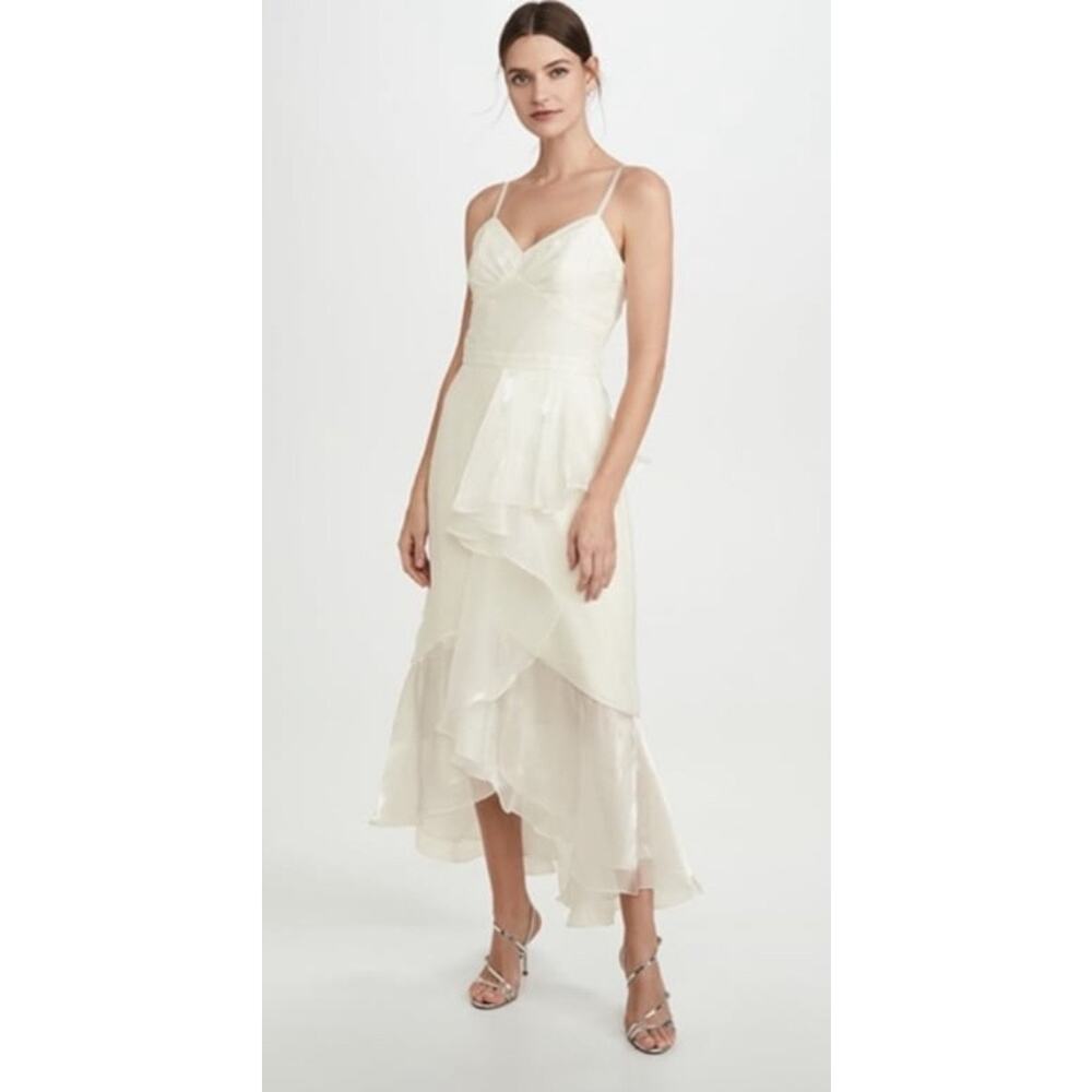 Marchesa Notte Ivory High Low Gown Metallic Tea Length Dress Size 10
